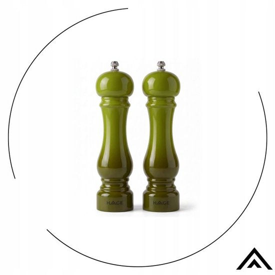 Hage - Manual Pepper and Salt Mills - Salt & Pepper - Ceramic Grinder - Adjustable Coarseness - 100 ml - Ø5.5 x 22 cm - Olive Green