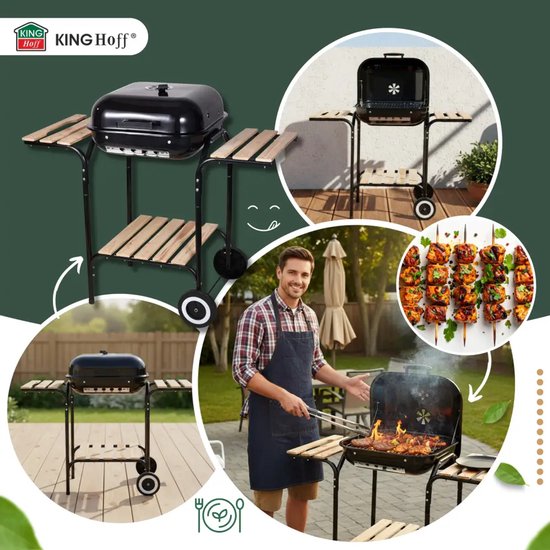 Kinghoff houtskoolbarbecue KH-2034 – BBQ met deksel, zijtafels en wielen – foto 9