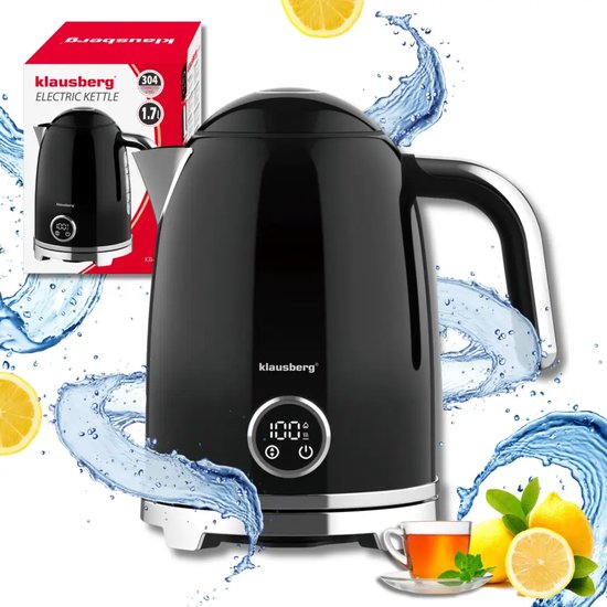 Klausberg - Kettle - Electric Kettle - Water Kettle - Tea Kettle with Thermometer - Keep-warm function - Stainless Steel - 1.7 L - 2200W - Black