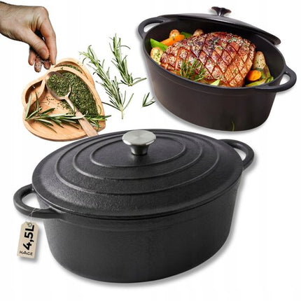 Hage - Braadpan - Gietijzeren Braadpan met Deksel - Voor Inductie, Gas, Oven, Grill en Vuur - 4.5 Liters - 28 x 21 x 11 cm - Zwart