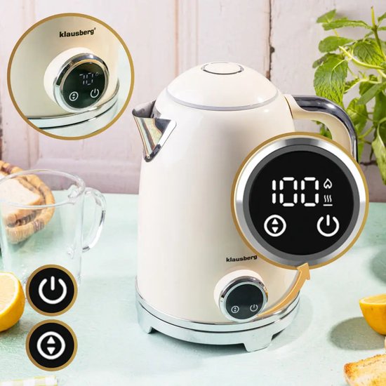 Klausberg waterkoker met temperatuurinstelling – beige, RVS, 1,7 liter – foto 3