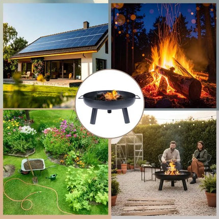 KINGHoff - Vuurkorf - Camping BBQ Vuurkorf - Tuinhaard Buiten Houtskool - Vuurplaats Tuin - Bonfire Fire Pit met Pook - Terras Haard - Metaal - Ø60.5 x 32 cm - Zwart