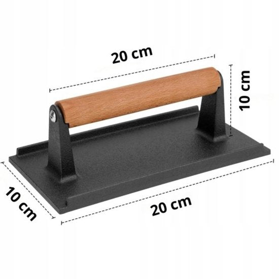 Hage - Hamburger Press - Cast Iron Burger Press - Smash Burger Press - Hamburger Press with Wooden Handle - For BBQ, Grill & Frying Pan - 20 x 10 cm - Black