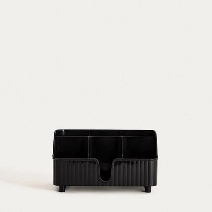 Homla - Diall Badkamer Organiser - Organiser met Vakken - Opbergbak voor Cosmetica en Accessoires - Kunststof Opberger - Aanrecht Organiser - 22 x 10 x 13 cm - Zwart