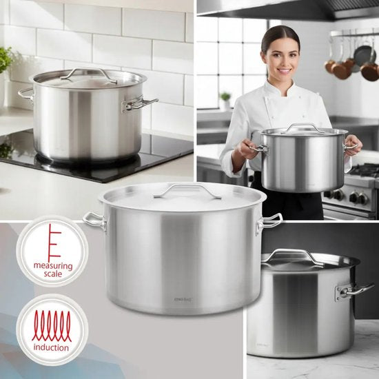 Cooking Pot - Catering Pot - Extra Large Soup Pot with Lid - Stockpot - Suitable for Induction - for Soup, Pasta & Stews - 32L - Ø40 cm - Stainless Steel