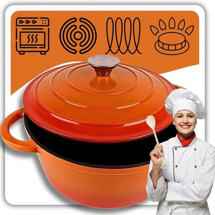 Hage - Gietijzeren Kookpot - Kookpan met Deksel - Geëmailleerde Braad- en Stoofpan - Ovenvast & Geschikt voor Inductie - Gelijkmatige Warmteverdeling - 3 Liters - Ø22 x 13 cm - Oranje