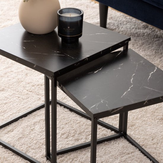 Atmosphera marble-effect side tables - 38xH40 cm - Set of 2 - Black