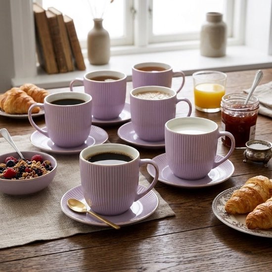 Homla - Mug - Coffee Mug - Tea Mug - Set of 6 - Large Cup - Dishwasher-safe Mug - Modern Tableware Mug - Ceramic - 350ml - Purple