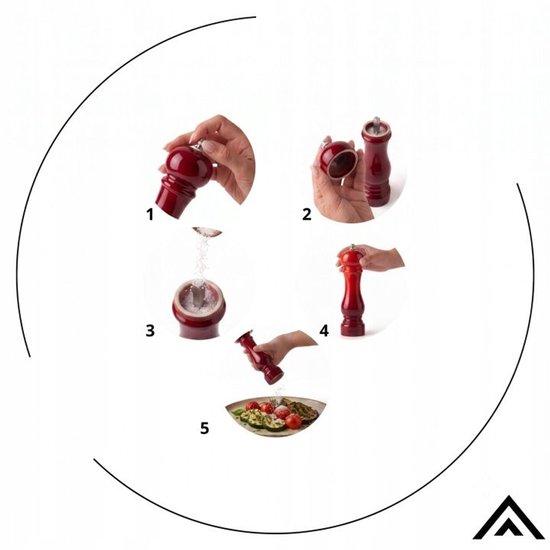 Hage - Handmatige Peper- en Zoutmolens - Peper & Zout - Keramisch Maalwerk - Verstelbare Maalgraad - 100 ml - Ø5.5 x 22 cm - Rood