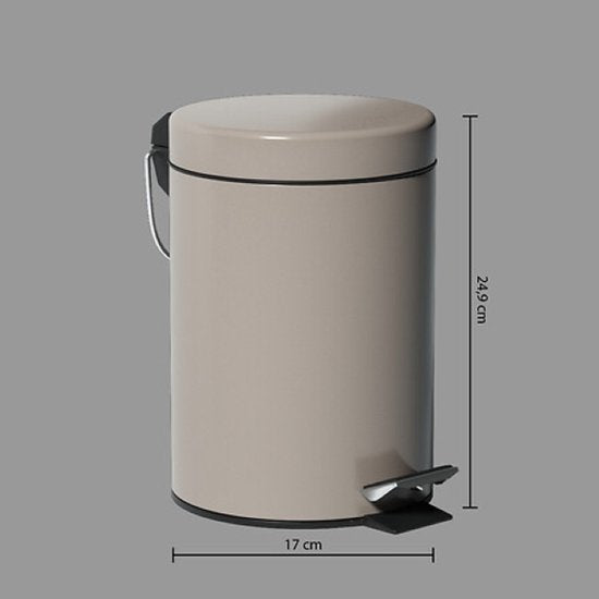 Badkamerset - Toiletaccessoires - Moderne Badkamer Accessoires - Toiletbril - Toiletborstel Set - Prullenbak - Beige Linnen HDF WC Bril & Keramische WC Borstelhouder - Taupe 3L Metalen Pedaalemmer