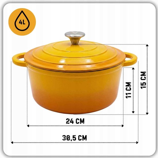 Enameled Cast Iron Pan 24 cm 4L Hage Mustard Yellow