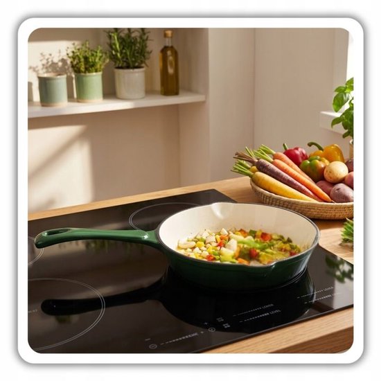 Hage - Frying Pan - Enameled Cast Iron Frying Pan - Cast Iron Frying Pan - Suitable for Induction, Gas & Oven - Ø20 x 4.5 cm - Dark Green