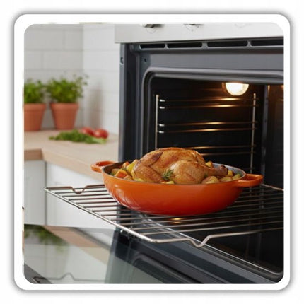 Hage - Braadpan - Lage Gietijzeren Braadpan met Deksel - Geëmailleerd - Oven & Inductie Geschikt - Voor Braden, Stoven en Ovenschotels - 3 Liters - 40.5 x 30 x 10.5 cm - Oranje