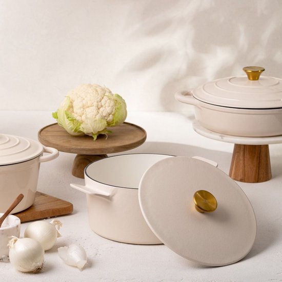 Homla Andreas gietijzeren braadpan 5 liter met deksel – beige mat, Ø 25 cm – foto 2