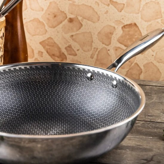 Klausberg 9024 wokpan 28 cm – 3-laags RVS, honingraat antiaanbaklaag – foto 5