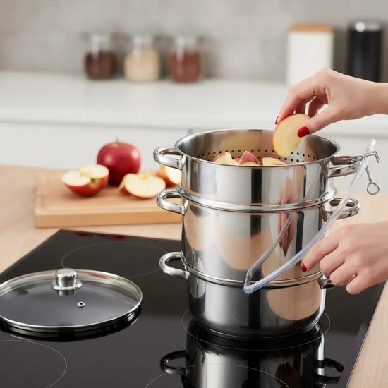 Klausberg Stoomsapcentrifuge - Steam Juicer voor Fruit & Groenten - Inductie Geschikt - Sapmaker met Slang - 8L - RVS - Ø26cm - Zilver