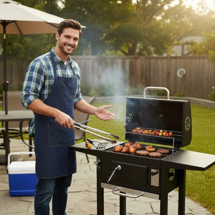 Klausberg Houtskoolbarbecue met Deksel en Thermometer - 42 x 30 cm - Verrijdbare BBQ met Zijtafels
