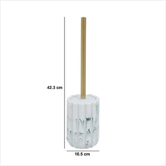 Badkamer accessoireset – Moderne Badkamer Accessoires – Zeeppomp 230 ml & Toiletborstel Set – Luxe Zeepdispenser & Toiletborstel met Houder – Polyresin – Wit Marmer