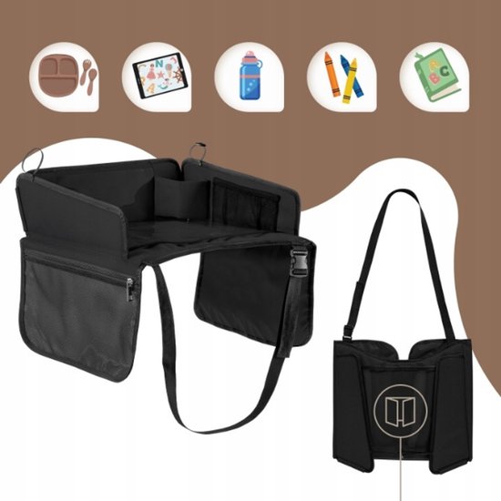 Sipo - Kinder-Autositz-Reisetisch faltbar - Auto-Organizer für Kinder mit 11-Zoll-Tablethalterung - Reise-Tisch für Autositz mit Aufbewahrungsfächern - Universelles Car Travel Tray - ca. 40 x 35 x 13 cm - Schwarz