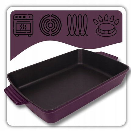 Hage - Bakvorm - Ovenschaal - Gietijzeren Ovenschaal - Emaille Braadslede met Handgrepen - Geschikt voor Inductie, Oven & Alle Warmtebronnen - 3.5 Liter - 32 x 23.5 cm - Aubergine Kleur