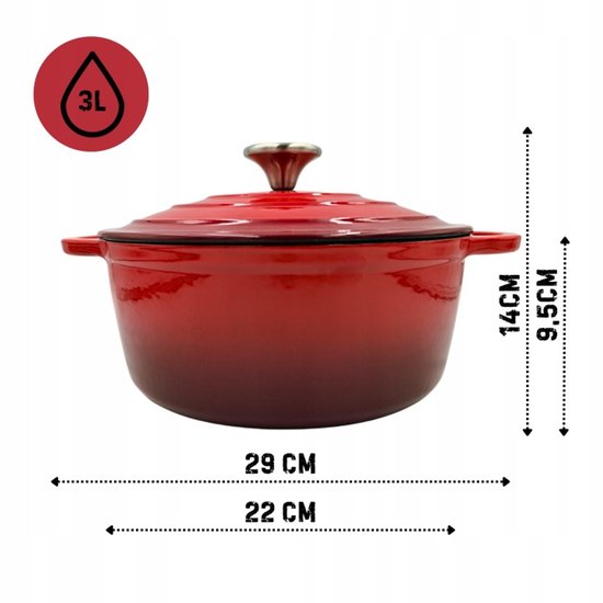 Hage - Rode Keukenset - 3 L Gietijzeren Kookpan met Deksel - 22 cm - Handmatige Zout- en Pepermolens - Set van 2 - Keramisch Maalwerk - Geëmailleerd - Inductie - Oven
