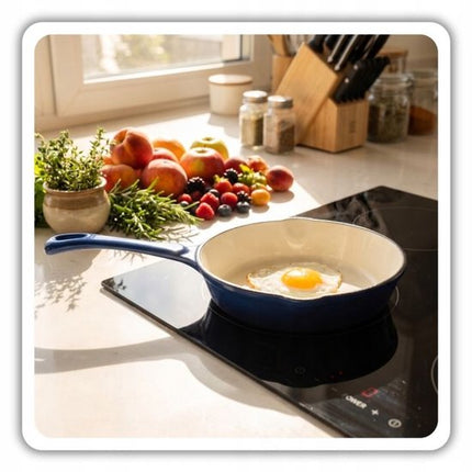 Hage - Koekenpan - Geëmailleerde Gietijzeren Koekenpan - Cast Iron Frying Pan - Geschikt voor Inductie, Gas & Oven - Ø20 x 4.5 cm - Blauw