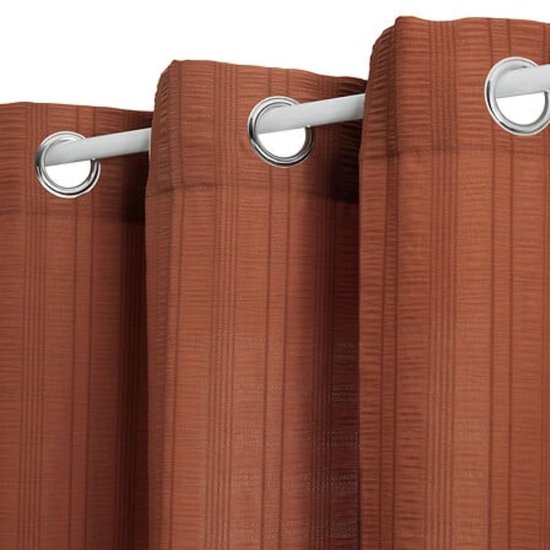Curtain - Sheer - Airy Curtain - Pleated Striped Pattern - Indoor Window Decoration - Polyester - 140 x 240 cm - Terracotta