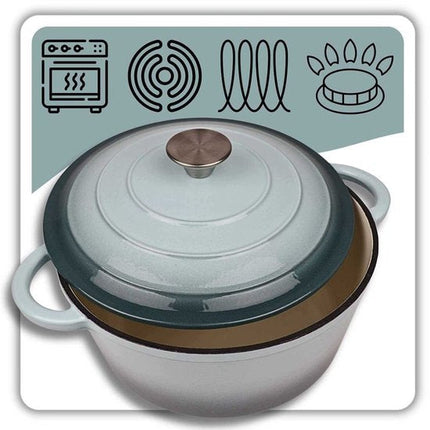 Hage - Kookpan - Gietijzeren Pot met Deksel - Geëmailleerd - Inductie & Oven Geschikt - Inclusief Mini Ovenhandschoenen & Onderzetter - Voor Braden, Stoven, Soep & Brood - 5 Liters - Ø26 cm - Mintgroen