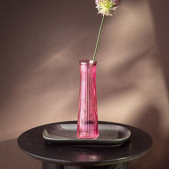 Homla - Amily Bloemenvaas - Glazen Vaas - Smal Design - Geribbeld Modern Decoratie - Vaas voor Droogbloemen en Verse Bloemen - Stijlvolle Woonaccessoire Pastel - Ø6.5 x 23 cm - Roze