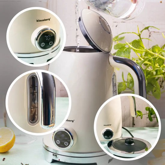 Klausberg waterkoker met temperatuurinstelling – beige, RVS, 1,7 liter – foto 7