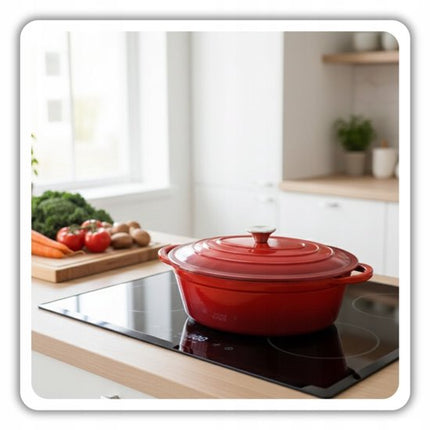 Hage - 3-Delig Keukenset - Braadschaal Gietijzer - Ovenschotel 3,5 L - Geëmailleerde Bakvorm voor Oven - Rechthoekige Vlees- en Gebakschaal - Stevige Ovenvorm met Handgrepen - Warmtebehoudend - Rood