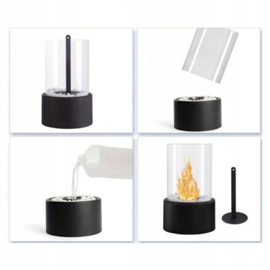 Hage - Bio-Ethanol Table Fireplace - Smokeless Bio-Fireplace - Freestanding - For Indoor & Outdoor - Patio, Balcony & Garden - Borosilicate Glass - Steel - 27 x 16.5 cm - Black