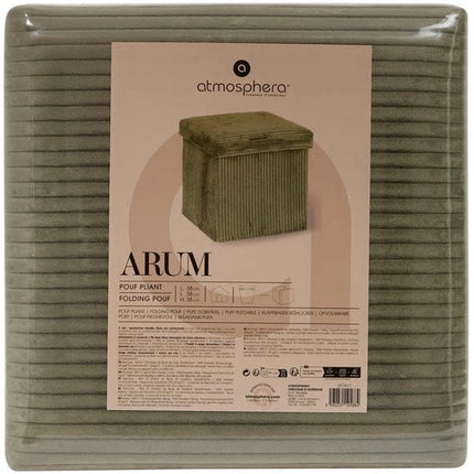 Atmosphera Hocker / Poef Essestial Ribcord - opvouwbaar - groen - MDF/polyester - 38 cm - met opbergruimte - extra zitplaatsen