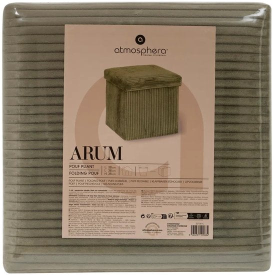 Atmosphera Essestial Ribcord Ottoman / Pouffe - foldable - green - MDF / polyester - 38 cm - with storage - extra seating