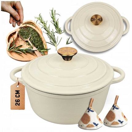 HAGE Gietijzeren Emaille Pan 26cm 5L Crème