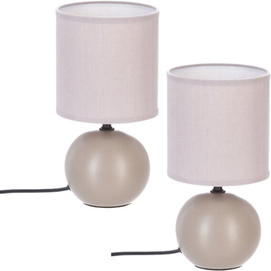 Timéo bol tafellamp / nachtlampje – set van 2, keramiek mat taupe, 25 cm