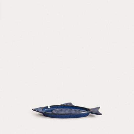 Homla - Talma Knoflookrasp Schaaltje - Knoflook Rasp Bord met Geribbelde Bodem - Serveerschaal voor Knoflook, Gember & Dips - Rasp Schaal Keuken Accessoire - Keramiek - 5 x 17 cm - Donkerblauw