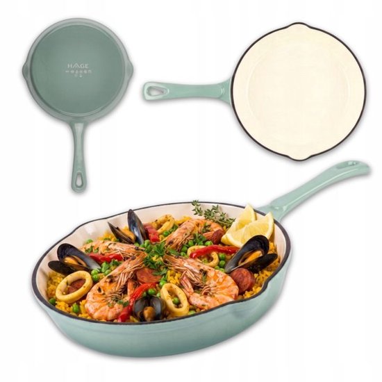 Hage - Frying Pan - Enameled Cast Iron Frying Pan - Cast Iron Frying Pan - Suitable for Induction, Gas & Oven - Ø20 x 4.5 cm - Pastel Teal