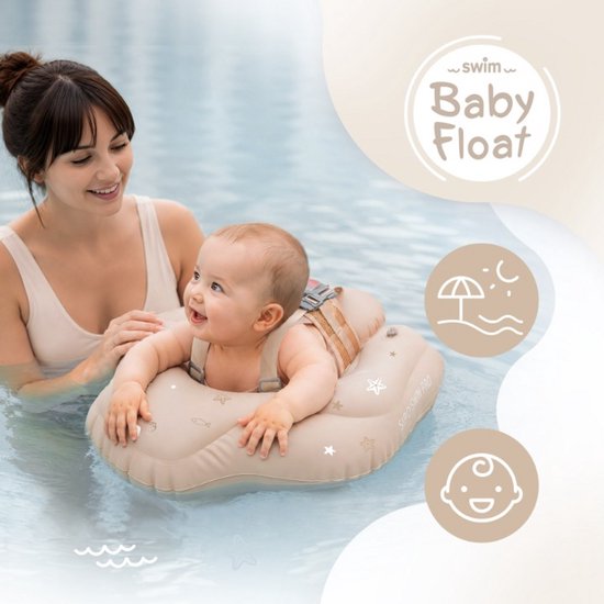 Sipo - Swim Pro - Baby Zwemband met Zitje - Opblaasbare Zwemtrainer Baby - Baby Float met Veiligheidsgordels - Zwemring voor Baby & Peuter 6-36 Maanden - 11-18 kg - 70 x 48 cm - Beige