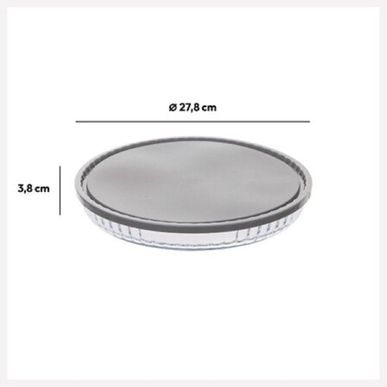 Keepeat Oven Dish - Glass Oven Dish with Lid - Set of 2 - Oven & Microwave Safe - 4.5 L - Borosilicate Glass - Ø27 cm - Grey & Transparent