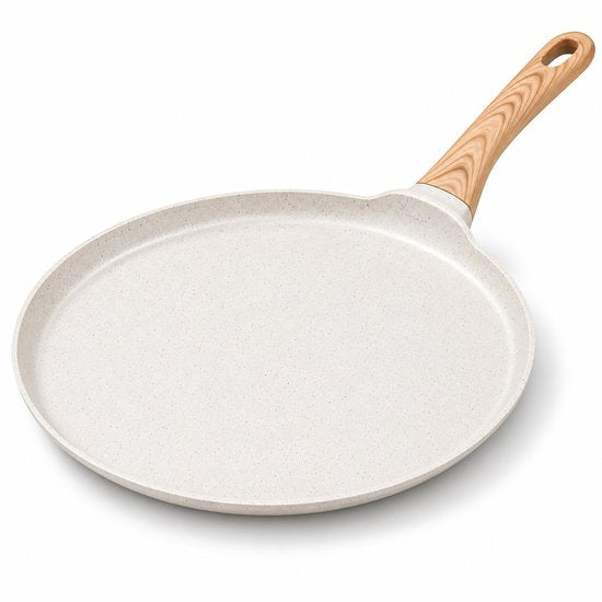 Hakal Crêpe Pan Ø24 cm – Pancake Pan with Non-stick Coating – Low Rim – Wood-look Handle – Cream / White