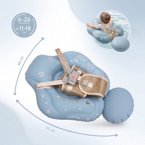 Sipo Swim Pro baby zwemband met zitje – zwemtrainer 6-36 maanden, blauw – foto 5