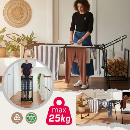 KINGHoff - Droogrek - Opvouwbaar Wasrek tot 25 kg - Staand Droogrek - Wasdroger Rek met Vleugels - Inklapbaar Wasrek voor Binnen & Buiten - XXL - 210-290 x 55 x 125 cm - Zwart
