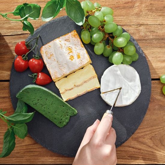 Homla - B2STONE Rotating Serving Tray with Knife - Slate Cheese Board - Rotating Tapas Plate - Luxury Cheese Serving Board - Appetizer Board - Snack Platter with Rotating System - Ø30 cm - Black