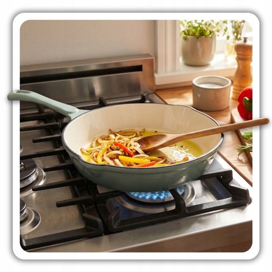 Hage - Frying Pan - Enameled Cast Iron Frying Pan - Cast Iron Frying Pan - Suitable for Induction, Gas & Oven - Ø20 x 4.5 cm - Pastel Teal