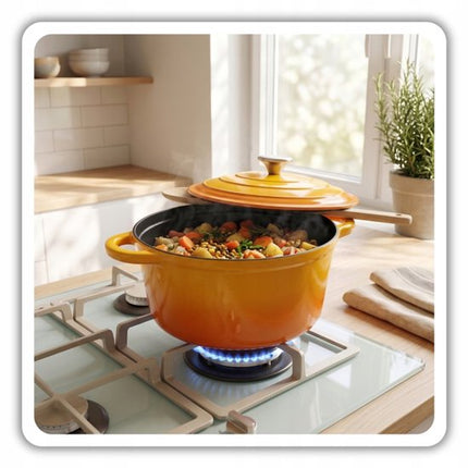 Hage - Pannenset - Keukenset - Gietijzeren Pannenset - 3 Delig - 4 L Kookpan met Deksel - 6 L Braadpan met Deksel - 26 cm Koekenpan - Geëmailleerd Gietijzer - Inductie - Oven - Mosterdgeel