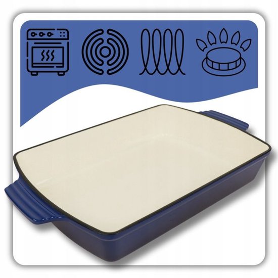 Hage - Gietijzeren Ovenschaal - Ovenschaal - Geëmailleerde Bakvorm - Voor Ovengerechten, Vlees, Taart en Ovenschotels - 3. 5 Liters - 32 x 23,5 x 6 cm - Blauw