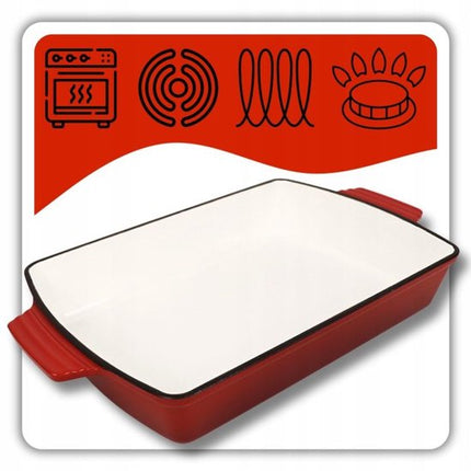Hage - Gietijzeren Ovenschaal - Ovenschaal - Geëmailleerde Bakvorm - Voor Ovengerechten, Vlees, Taart en Ovenschotels - 3.5 Liters - 32 x 23.5 x 6 cm - Rood