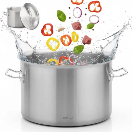 KingHoff Cooking Pot - Large Soup Pot - Stockpot with Lid - for Soup, Pasta & Stews - Induction Suitable - 14L - Stainless Steel - Ø30 x 20 cm - Silver