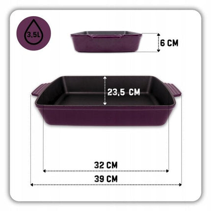Hage - 3-Delig Gietijzeren Ovenset - 6L Braadslede met Deksel 34 cm & Bakvorm 3,5L 32x23,5 cm - Geëmailleerde Koekenpan 20 cm - Inductie, Gas & Oven - Voor Braden, Bakken & Ovenschotels - Aubergine